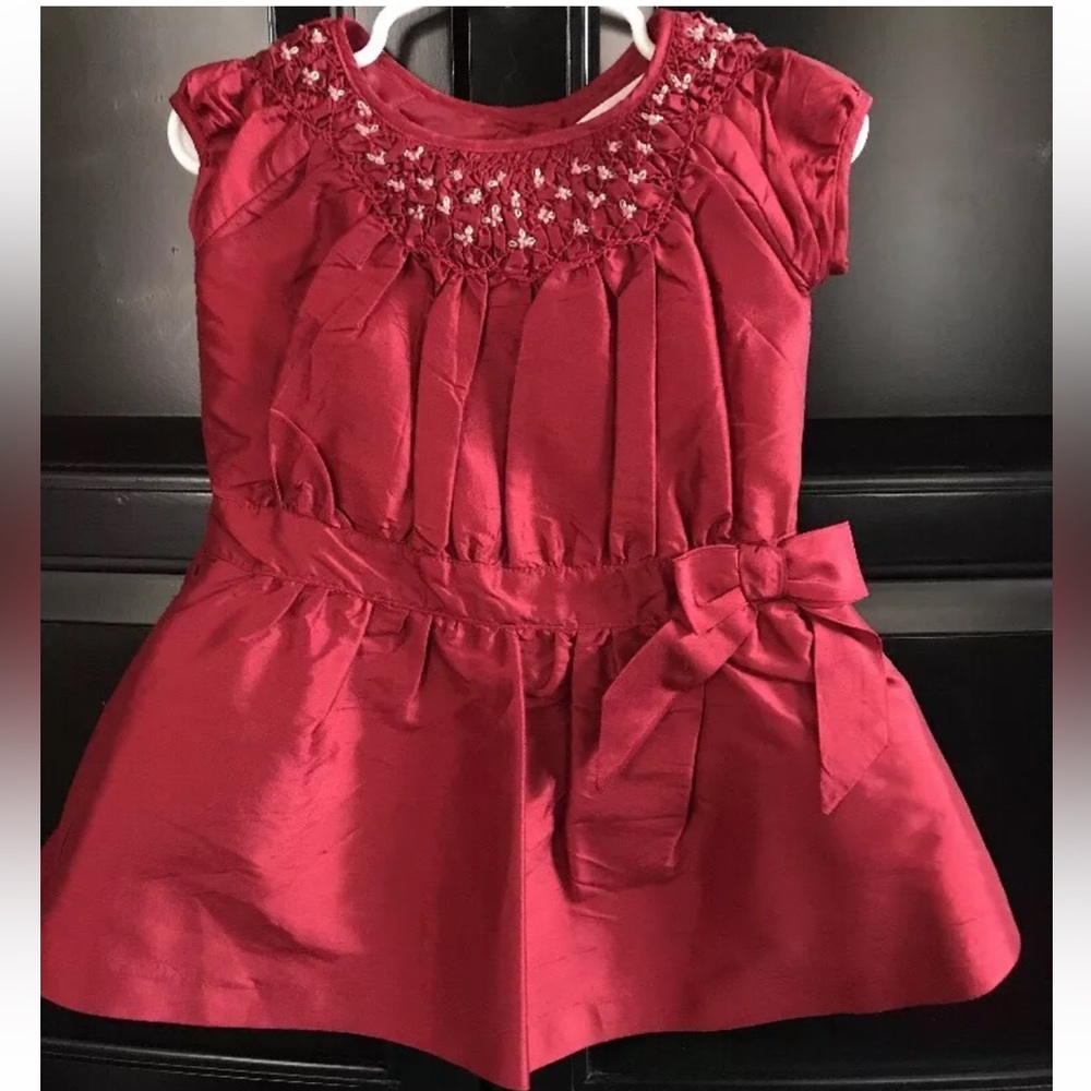 Janie and Jack “UPTOWN HOLIDAY” Red Silk Smocked Dress Sz 6